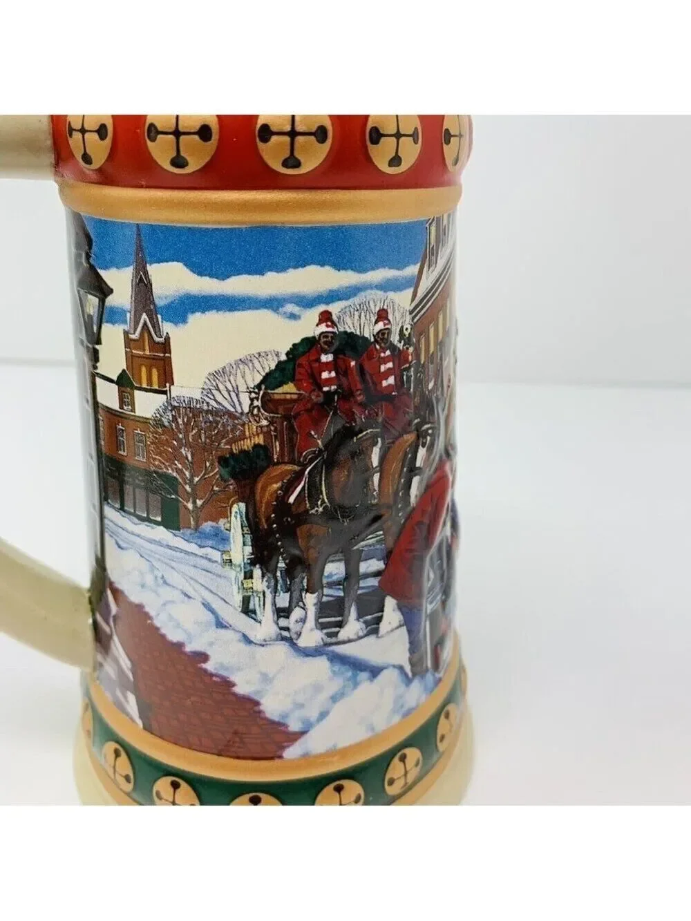 Budweiser Holiday Stein Collection Hometown Holiday Sleigh Bell Clydesdale Horse